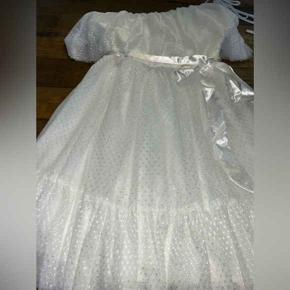 LULUS Adorable Event White Mesh One-Shoulder Swiss Dot Mini Dress Bridal - Picture 12 of 16